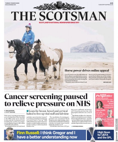 The Scotsman Newspaper Front Page for 31 March 2020