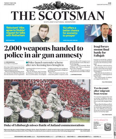 The Scotsman Newspaper Front Page for 31 May 2016