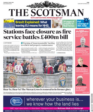 The Scotsman Newspaper Front Page for 31 May 2018