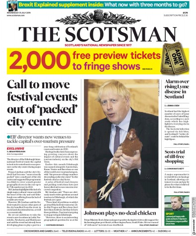 The Scotsman Newspaper Front Page for 31 July 2019