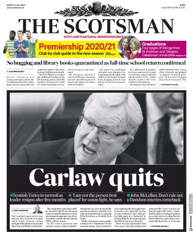 The Scotsman Newspaper Front Page for 31 July 2020