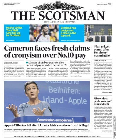 The Scotsman Newspaper Front Page for 31 August 2016