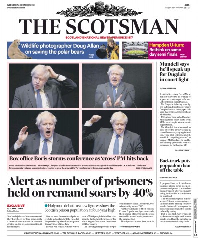 The Scotsman Newspaper Front Page for 3 October 2018