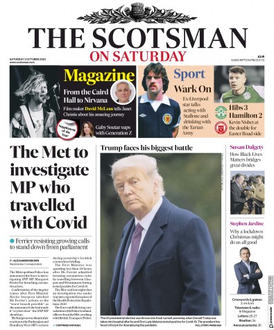 The Scotsman Newspaper Front Page for 3 October 2020