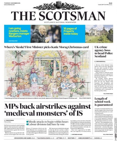 The Scotsman (UK) Newspaper Front Page for 3 December 2015