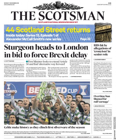 The Scotsman Newspaper Front Page for 3 December 2018