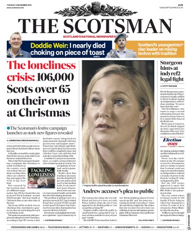 The Scotsman Newspaper Front Page for 3 December 2019