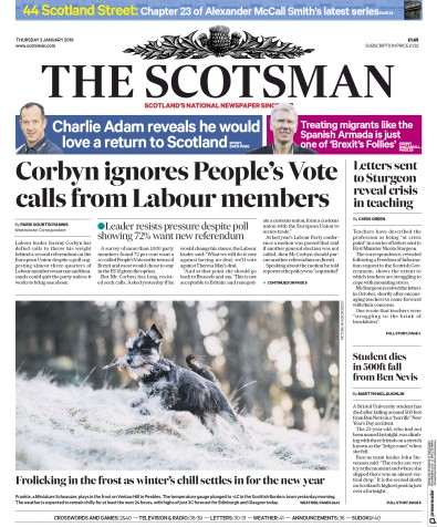 The Scotsman Newspaper Front Page for 3 January 2019