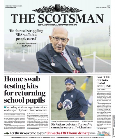 The Scotsman (UK) Newspaper Front Page for 3 February 2021