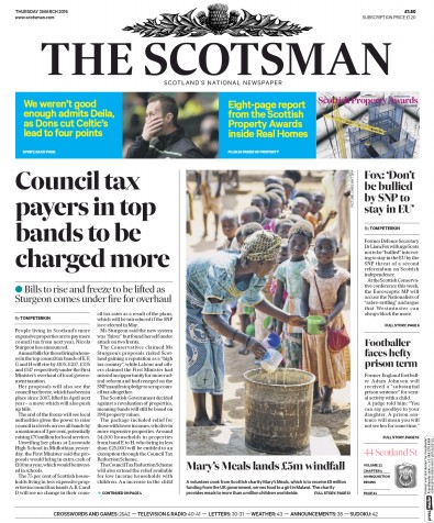 The Scotsman Newspaper Front Page for 3 March 2016