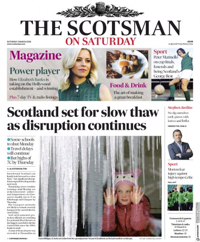 The Scotsman (UK) Newspaper Front Page for 3 March 2018