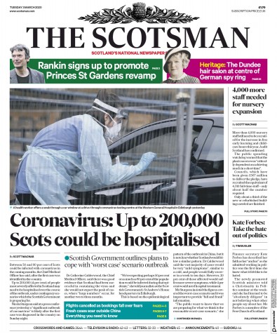 The Scotsman Newspaper Front Page for 3 March 2020