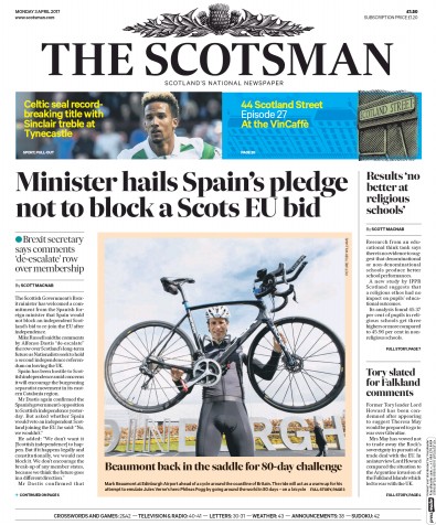 The Scotsman Newspaper Front Page for 3 April 2017