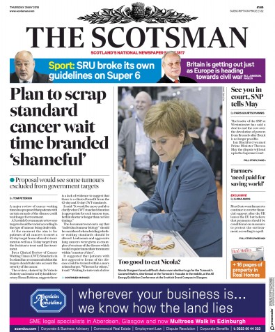 The Scotsman Newspaper Front Page for 3 May 2018