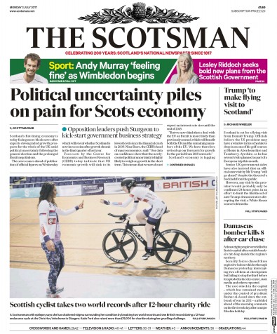The Scotsman (UK) Newspaper Front Page for 3 July 2017
