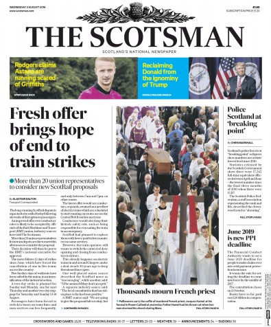 The Scotsman (UK) Newspaper Front Page for 3 August 2016
