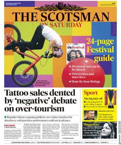The Scotsman Newspaper Front Page for 3 August 2019