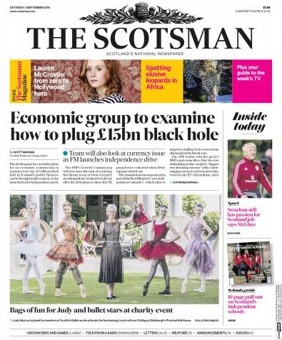 The Scotsman Newspaper Front Page for 3 September 2016