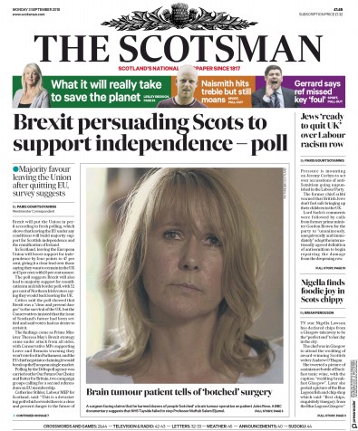 The Scotsman Newspaper Front Page for 3 September 2018