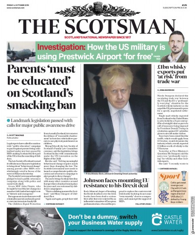 The Scotsman Newspaper Front Page for 4 October 2019