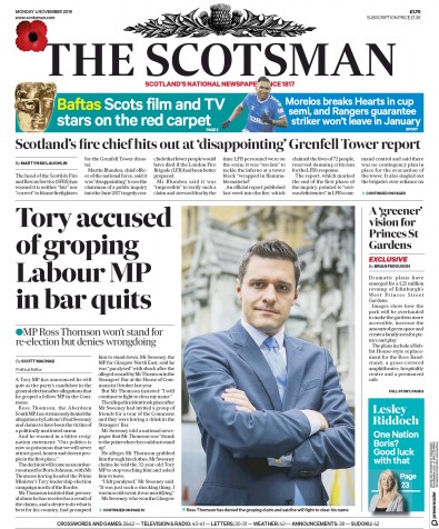 The Scotsman Newspaper Front Page for 4 November 2019