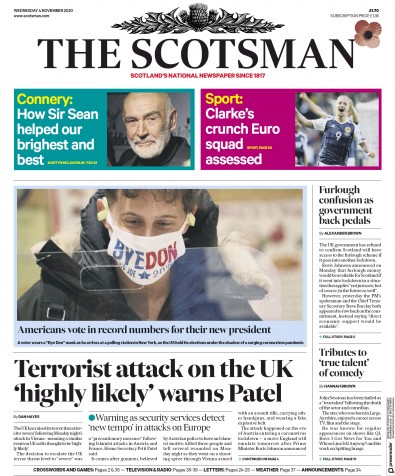 The Scotsman Newspaper Front Page for 4 November 2020