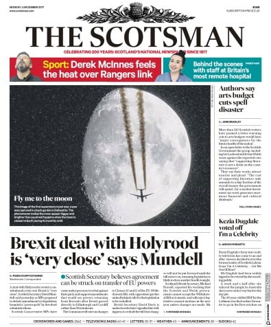 The Scotsman Newspaper Front Page for 4 December 2017