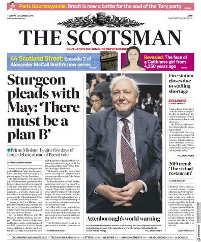 The Scotsman (UK) Newspaper Front Page for 4 December 2018