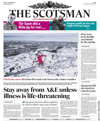 The Scotsman (UK) Newspaper Front Page for 4 December 2020