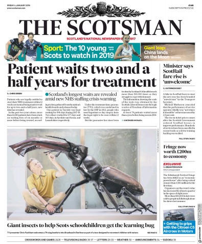 The Scotsman Newspaper Front Page for 4 January 2019
