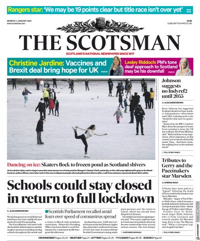 The Scotsman (UK) Newspaper Front Page for 4 January 2021