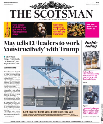 The Scotsman Newspaper Front Page for 4 February 2017