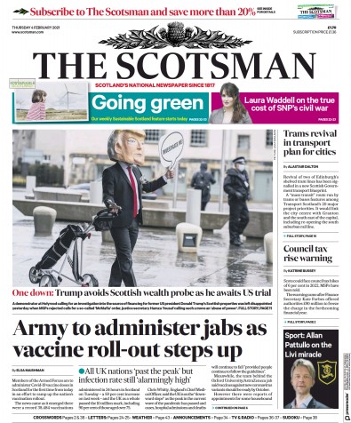 The Scotsman Newspaper Front Page for 4 February 2021