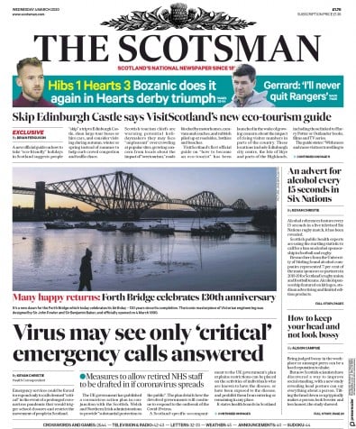 The Scotsman Newspaper Front Page for 4 March 2020