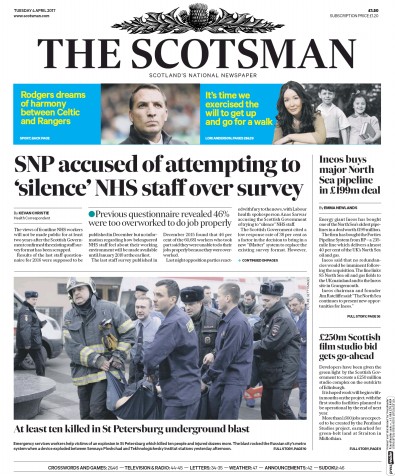 The Scotsman Newspaper Front Page for 4 April 2017