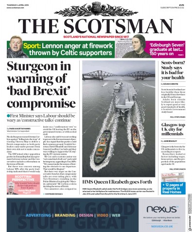 The Scotsman Newspaper Front Page for 4 April 2019