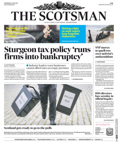 The Scotsman Newspaper Front Page for 4 May 2016