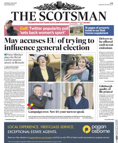 The Scotsman Newspaper Front Page for 4 May 2017