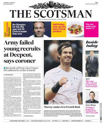The Scotsman Newspaper Front Page for 4 June 2016
