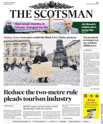 The Scotsman Newspaper Front Page for 4 June 2020