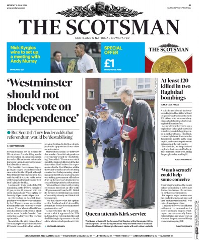 The Scotsman Newspaper Front Page for 4 July 2016