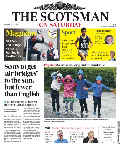 The Scotsman Newspaper Front Page for 4 July 2020