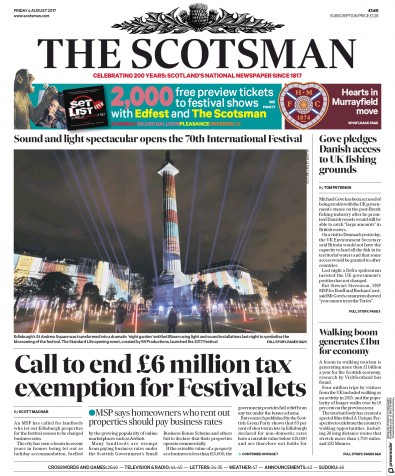 The Scotsman Newspaper Front Page for 4 August 2017