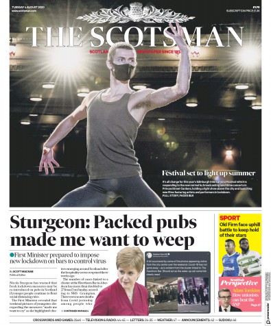 The Scotsman Newspaper Front Page for 4 August 2020