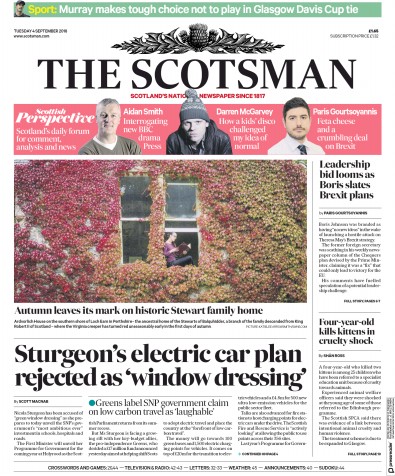 The Scotsman (UK) Newspaper Front Page for 4 September 2018