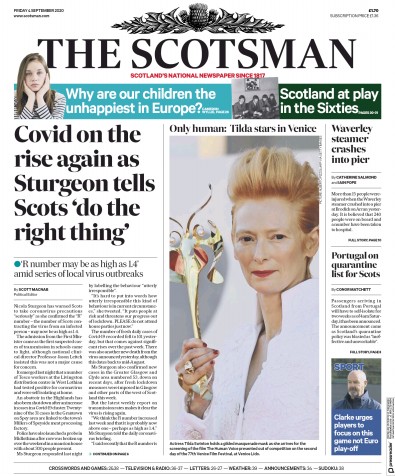 The Scotsman Newspaper Front Page for 4 September 2020