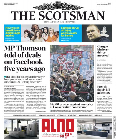 The Scotsman Newspaper Front Page for 5 October 2015