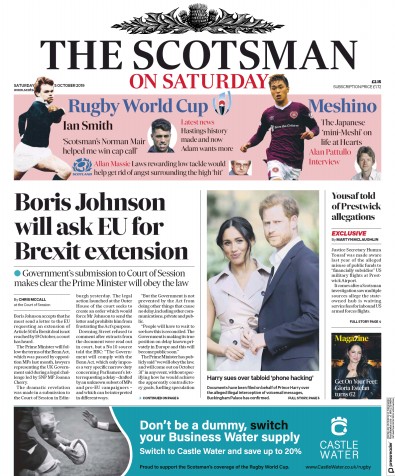 The Scotsman Newspaper Front Page for 5 October 2019
