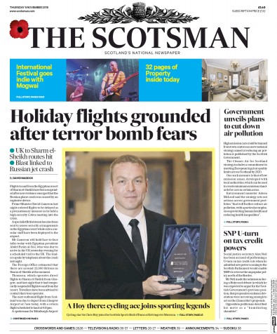 The Scotsman Newspaper Front Page for 5 November 2015