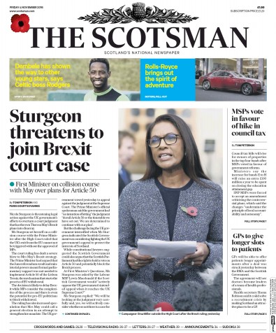 The Scotsman Newspaper Front Page for 5 November 2016